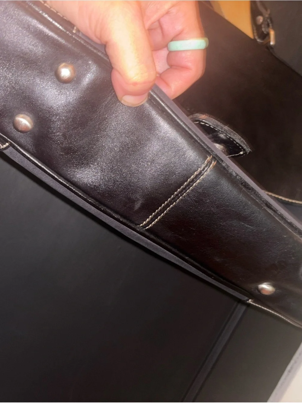 Kenneth Cole New York Black Leather Canvas Messenger Briefcase Bag Laptop